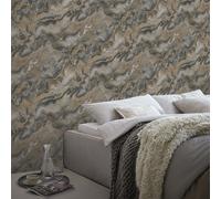 EB-Erismann Elle 10447-37 Non-Woven Wallpaper Marble Look Textured Taupe Gold Metallic