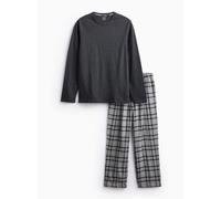 Charcoal Marl And Grey Check Woven Pyjamas L