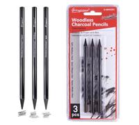 Charcoal Pencils for Drawing, 3-Pack All-Charcoal Art Pencils, Black Art Pencil Ideal for Artists & Beginners, Sketching, Shading, Blending, Portrait, Professional Artwork, Vine & Willow Effect
