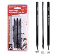 Charcoal Pencils for Drawing, 3-Pack All-Charcoal Art Pencils, Black Art Pencil Ideal for Artists & Beginners, Sketching, Shading, Blending, Portrait, Professional Artwork, Vine & Willow Effect