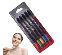 Charcoal Toothbrushes - Set of 5 Soft Bristle Manual Brushes, Multi Colored Handle Toothbrush Kit | Gentle Charcoal Brushes, Sensitive Gums, Personal Hygiene Care for Adults