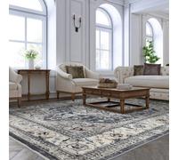 Charcoal Traditional Luxurious Traditional Easy To Clean Bordered Bedroom Dining Room Living Room Rug -120Cm X 166Cm