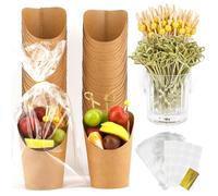 Charcuterie Box,60 Sets Charcuterie Cups,Charcuterie Accessories,Snack Cup,Charcuterie Cones,12oz French Fries Holder with Cocktail Bamboo Skewers Toothpicks 60 Cups+200 Sticks+60 Bags+60 Labels