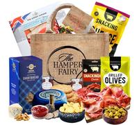 Charcuterie Meat & Cheese Hamper with Savoury Snacks - Cured Sliced Meat, Cheese, Chorizo, Olives, Biscuits & Chutneys - Food Hampers for Men & Women, Pub Snacks & Snack Box by The Hamper Fairy