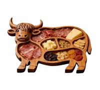 Charcuterie Serving Board - Highland Beef Wooden Tray | Decorative Chopping Board for Snacks, Fruits, Cheese, Meat Stylish Breakfast Plate for Kitchen Dining Table Home