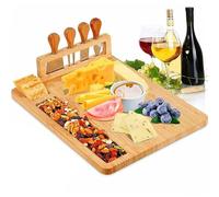 Charcuterie Tray Set - Wooden Cheese Board Gift Set Includes 2 Knives and 1 Fork for Serving Crackers & Salami