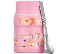Charcy 17oz Thermo for Hot Food, Insulated Lunch Food Container with Folding Spoon QB - Pink Fox