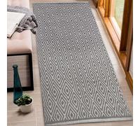 Chardin home 100% Cotton Diamond 2x5 Runner Rug Fully Reversible, Machine Washable, Grey & White.