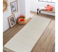 Chardin home Beige & Ivory Providence Runner 2.5x8 feet |Hand Woven Farmhouse Rug with Hand Knotted Fringes|Great in Kitchens entryways Hallways Bathrooms Meditation Yoga Mat|Reversible Cotton Rug