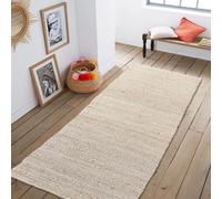 Chardin home Jute Cotton Hand Woven Farmhouse Area Rug Natural/Ivory 2x5 Feet | Boho, Rustic, Vintage Braided Natural Fiber Reversible Runner for Bedroom, Living Room, Kitchen, Hallways, Entryways