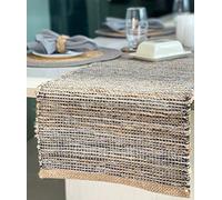 Chardin Home Natural Jute Table Runner - 13x108 Inch. Rustic Farmhouse Runner in Natural Jute and Grey