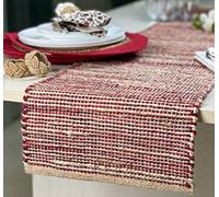 Chardin Home Natural Jute Table Runner - 13x108 Inch. Rustic Farmhouse Style - Colors: Natural Jute and Red