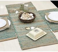 Chardin Home Natural Jute Table Runner - 13x36 Rustic Farmhouse Style - Colors: Natural Jute and Aqua Turquoise