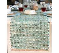 Chardin Home Natural Jute Table Runner - 13x72 Inch. Rustic Farmhouse Runner in Natural Jute and Aqua Turquoise