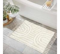 Chardin home Rainbow Bath Rug - 2x3 Ft, 24x36 Inch, Washable Cotton Rug with Tassels, Non-Slip Sun Cute Bath Mat for Boho Bathroom Decor, Cream Bathroom Rug, Also Great for Kids Rooms, Nurseries