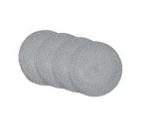 CHARDIN HOME Round Braided Cotton Placemats, Light Grey Placemats, Handcrafted Recycled Cotton mats for The Table, Side Tables, Kitchen Counter, Desk, 15 Inch Round