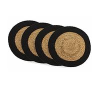 Chardin home Round Verona Woven Jute & Cotton Braided PLACEMAT (Set of 4), Size -15” Round, Color - Natural Jute with Black Border.