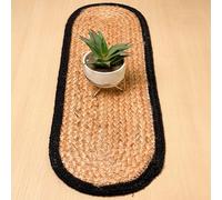 CHARDIN HOME Verona Oval Woven Jute & Cotton Braided Table Runner, Size -8 x 24 Inches, Color - Natural Jute with Black Border