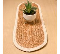 CHARDIN HOME Verona Oval Woven Jute & Cotton Braided Table Runner, Size -8 x 24 Inches, Color - Natural Jute with Ivory Border