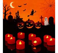 Charfia 12PCS Halloween Candle, Flameless Red Halloween LED Tea Lights Candle Tealights Decor, Battery Operated Lamp LED Candle Lanterns Fake Candles Party Decorations Indoor