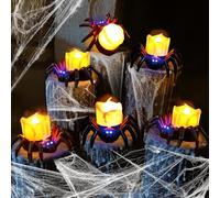 Charfia 6PCS Halloween Candles, Flameless Halloween LED Tea Lights Spider Candle Tealights Decor, Battery Operated Lamp LED Candle Lanterns Fake Candles Party Decorations Indoor