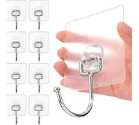Charfia 8PCS Heavy Duty Wall Hooks - Max 15kg, Self Adhesive, Large Plastic, Transparent, Waterproof for Home, Kitchen, Bathroom, Office
