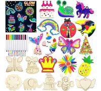 Charfia Craft Kits for Kids, 24PCS Wooden Magnet Party Bag Fillers Arts and Crafts, Kids' Party Favours Painting Craft Set Kits for Boys Girls Age 4 5 6 7 8 9 10 11 12