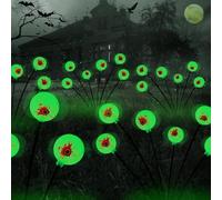 Charfia Halloween Decorations - 2PCS 8LED Bloody Eyeball Solar Garden Lights, Outdoor Waterproof Path Lights for Halloween Party Decor