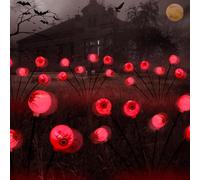Charfia Halloween Decorations - 2PCS 8LED Bloody Eyeball Solar Garden Lights, Outdoor Waterproof Path Lights for Halloween Party Decor