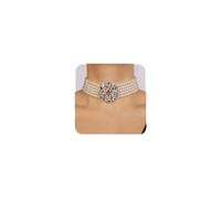 Chargances Boho Round Imitation Pearl Necklace Crystal Rhinestone Choker Multi Strands Pearl Necklace 1920s Flapper Wedding Jewerly for Women Brides (Style 6)