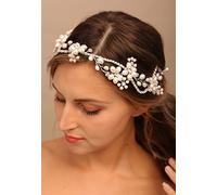 Chargances Bridal Pearl Rhinestone Hair Vine Wedding Silver Flower Crystal Headband Dainty Statement Handmade Hair Accessories for Women and Girls Brides