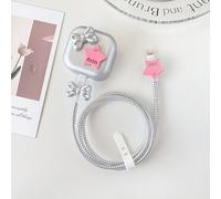 Charge Cover for Apple 40W Dynamic USB-C Power Adapter,Silver Bow Pink Star | TPU Charger Cable Cover Case Sleeve for iPhone 17/16/15 Pro/Max, for MacBook Air 13/13.6/15 inch M5 M4 M3 M2 chip