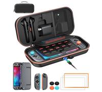 [Charge Inside] Carry Case for Nintendo Switch 2 2025, 9 in 1 Accessories Bundle: Travel Case with 22 Game Cartridges, Screen Protector, Protective Cover, Thumb Grip Cap, Black