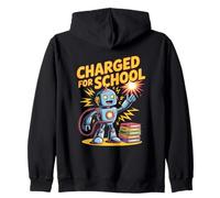 Charged For School Robot Back To School Kids Student Zip Hoodie
