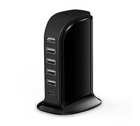 Charger Block 6 in 1 Upoy, 40W USB C Charger 3A, Charging Hub with 5 USB Ports(Shared 6A) for Multiple Electronics, USB Charging Station Multiports, Universal Desktop Phone Charger Travel Ready, Black
