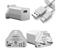 (Charger & Cable) Official OPPO VOOC 20W Fast Rapid 3 Pin UK Charger Plug USB-C Cable