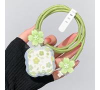 Charger Cover Sleeve for Apple 40W Dynamic USB-C Power Adapter,Green Flower | TPU 40W Power Adapter Case, Laser Cable Sleeve Compatible with for iPhone 17/16/15 Pro/Max, MacBook Air 13/13.6/15