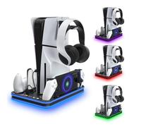 Charger Dock compatible with PS Portal, Playstation 5 Stand and Cooling Station with RGB LED Charging Dock, PS5 Edge Controller and Headset and Remote Holders - black