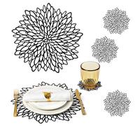 Charger Plates Set of 12 Black Placemats Table Mats Place Mats & 12 Pcs Coasters Modern Holiday Wipeable Vinyl Round Placemats Wedding Christmas Thanksgiving Farmhouse Dining Table Setting Decor