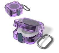 Charger Protector Cover for Samsung Galaxy Ring Charger with Carabiner, Slim Flexible Full Protection TPU Protective Case Cover Compatible with Samsung Galaxy Ring Charging Case (Clear Purple)