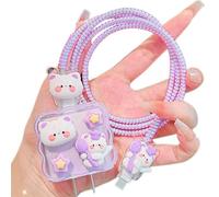 Charger Protector Cute Cat Cable Protector for iPhone iPad 18W/20W Charger Cover,Cartoon 3D Bear Star Shape Charger Cord Protector,Data Line Cable USB Wire Saver for iPhone14 15 16 Pro Max-Purple