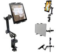 ChargerCity Heavy Duty 4-WAY Multi Adjustable Joint Aluminum Alloy Pole/Bar Clamp Mount for Podium Orchestra Music Mic Microphone Stand with Universal Spring Loaded Tablet holder compatible w/ Apple iPad Pro Air Mini Samsung Galaxy HD HDX Microsoft Surface Google Nexus LG G Pad Lenovo Yoga Ideapad 7 7.7 8 8.9 9 10 11 12.2 inch Tablet