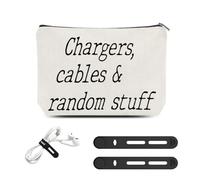 Chargers Cables Random Stuff Organiser Bag for Travel Home Silicone Cable Ties Wire Organiser for Women Men Funny Tech Gifts for Best Friend Sister Brother Canvas Cord Pouch for Boys Girls