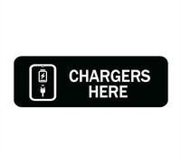 Chargers Here Sign, 10 X 3 Inch Acrylic Plastic Sign With Symbols, Self-Adhesive, For Restaurant, Salons, Hotel, Motel, Rest Stops, Public Restrooms