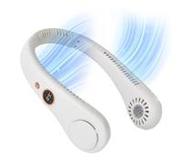 CHARGEWORX Wearable and Portable Neck Fan, Quiet USB-Rechargeable Bladeless Fan for Travel, Camping, and More, Built-in 4,000 mAh Battery and LCD Display, 5 Speeds, Hands-Free Design, White