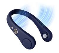 CHARGEWORX Wearable and Portable Neck Fan, Quiet USB-Rechargeable Bladeless Fan for Travel, Camping, and More, Built-in 4,000 mAh Battery and LCD Display, 5 Speeds, Hands-Free Design, Blue