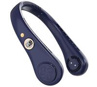 CHARGEWORX Wearable Neck Fan, Quiet Bladeless Portable Fan with 4,000 mAh Battery, LCD Display and 5 Speeds, USB-Rechargeable Hands-Free Cooling Fan for Travel and Camping, Blue