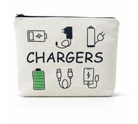 Charging Cable Organiser Bag Double-Layer Canvas Tech Pouch with Lining, Cable Bag Travel Zipper Organizer Pouch for Chargers, Cords, Earbuds & Small Items, Also a Makeup Bag (23.5 x 17.5 x 4 cm)