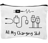 Charging Cable Organiser Bag, Large Capacity Travel Makeup Bag All My Charging Stuff Travel Essentials Pouch Funny Zippered Cable Storage Waterproof Toiletry Gift for Friends Daughter Son