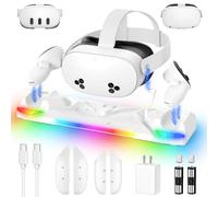Charging Dock for Meta Quest 3S/3/2, 30W Fast Charging Station for Oculus Quest 3S/3 Accessories with 11 Colors Light, Magnetic Charger Stand for Headset/Controller with 2 Rechargeable Battery